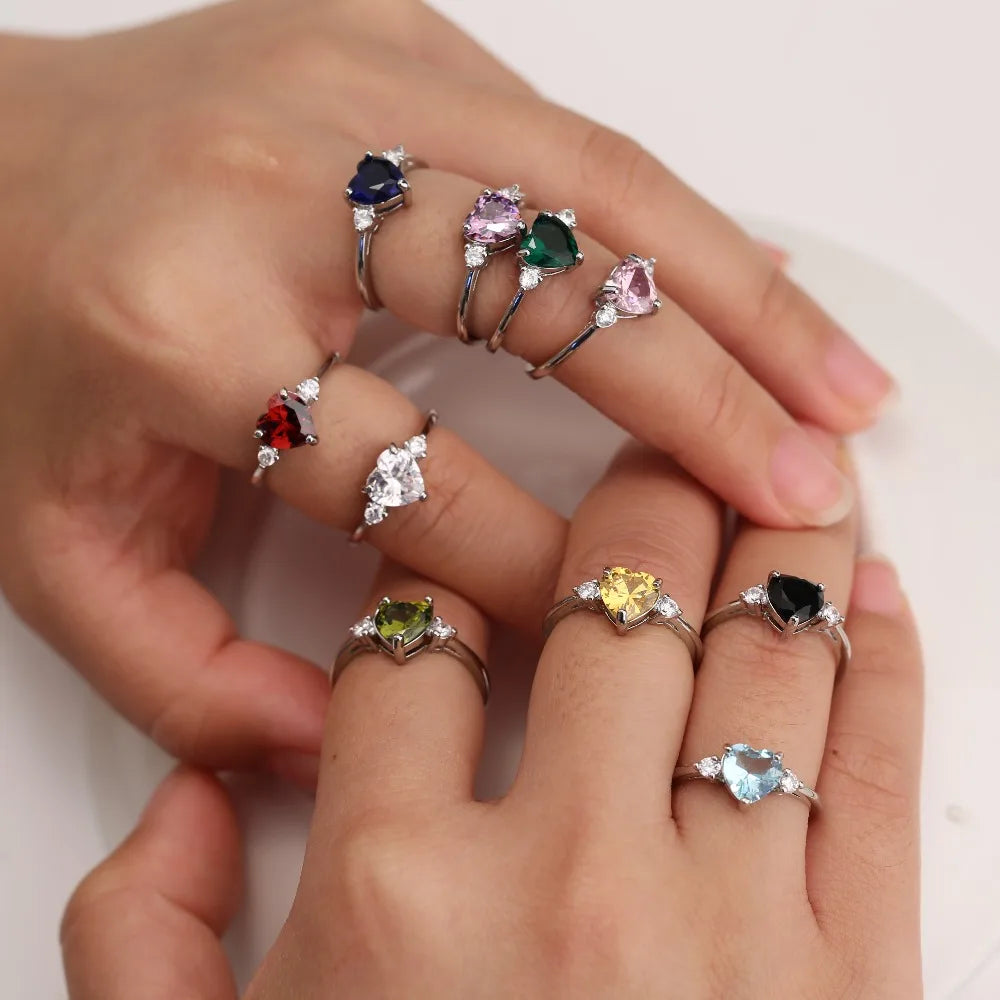 Huitan Mood Ring with Lovely Heart Design Brilliant CZ Prong Setting Silver Plated Best Christmas New Year Gift Rings for Women BEAUTY ABAYA BOUTIQUE