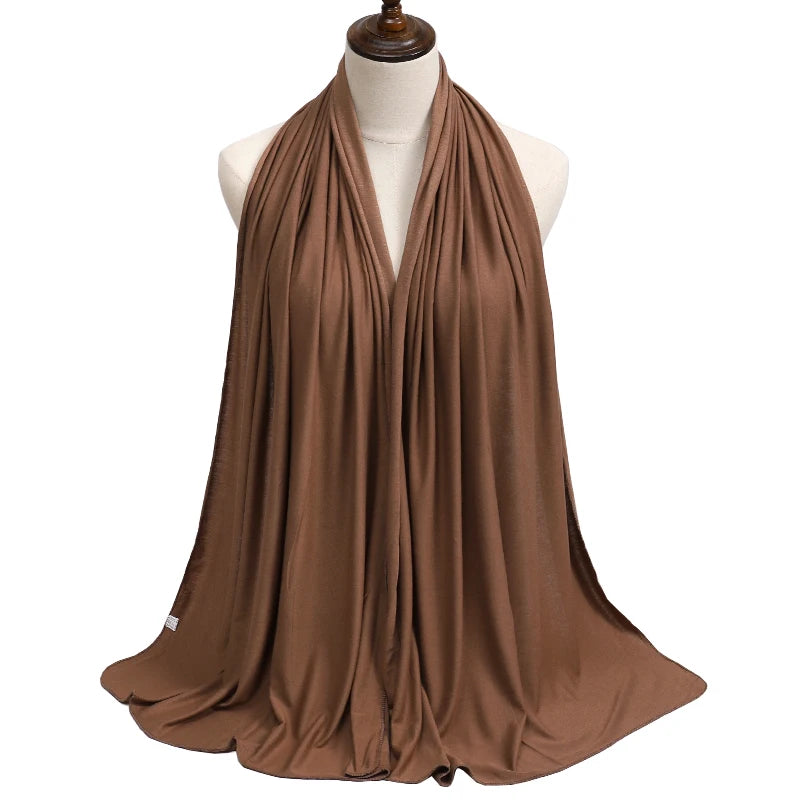 New Jersey Womens Muslim Ramadan Fashion Modal Cotton Jersey Hijab Womens High Quality Solid Color Soft Hijab Long African Scarf