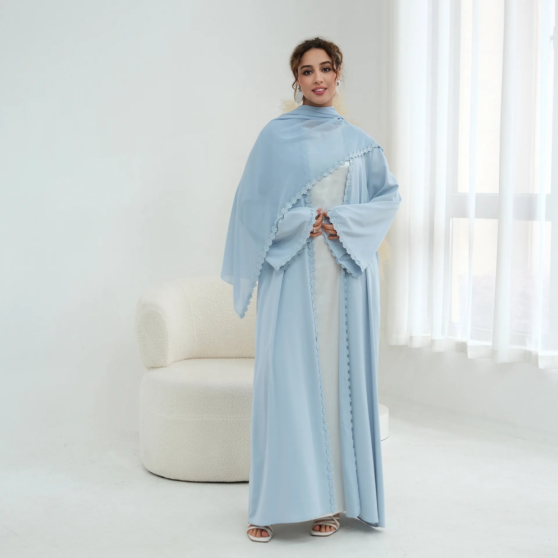New Abaya 2026 Nida Fabric Lace Flower Abaya Islamic Clothing Women Open Abaya Muslim Women Cardigan with Hijab BEAUTY ABAYA BOUTIQUE