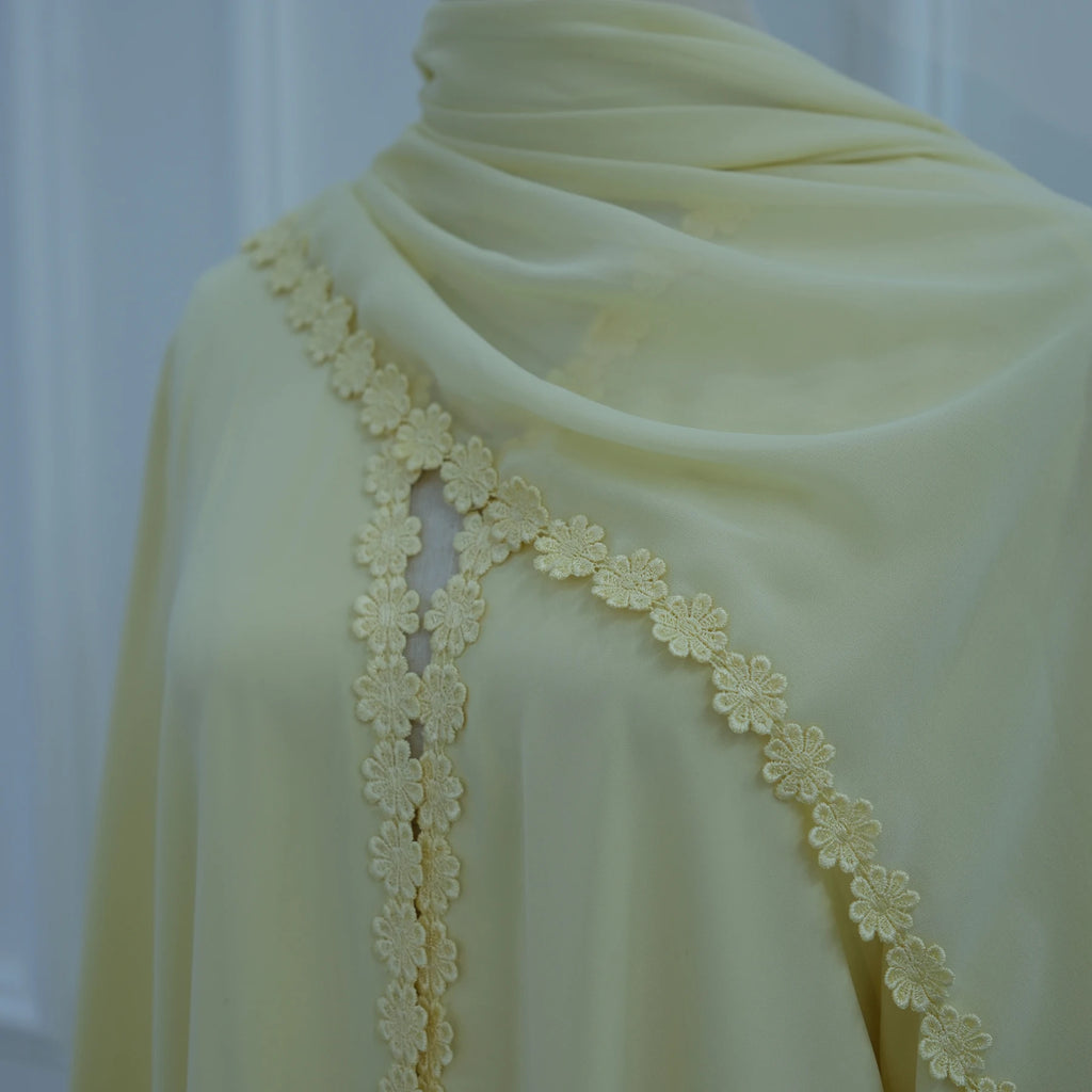 New Abaya 2026 Nida Fabric Lace Flower Abaya Islamic Clothing Women Open Abaya Muslim Women Cardigan with Hijab BEAUTY ABAYA BOUTIQUE