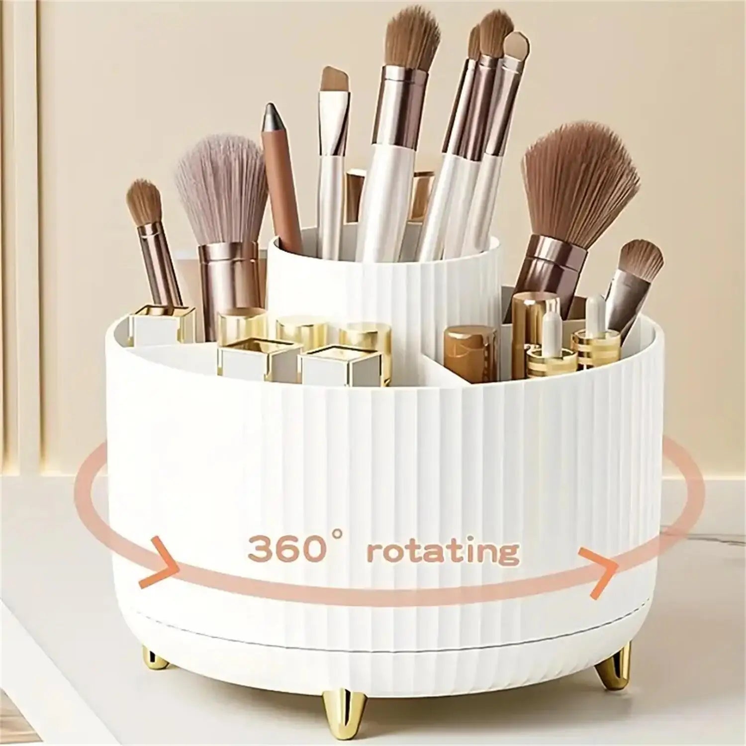 360° Rotating Makeup Organizer - 1pc Plastic Cosmetic Storage with 5 Compartments - Multi-Functional Holder for Brushes BEAUTY ABAYA BOUTIQUE