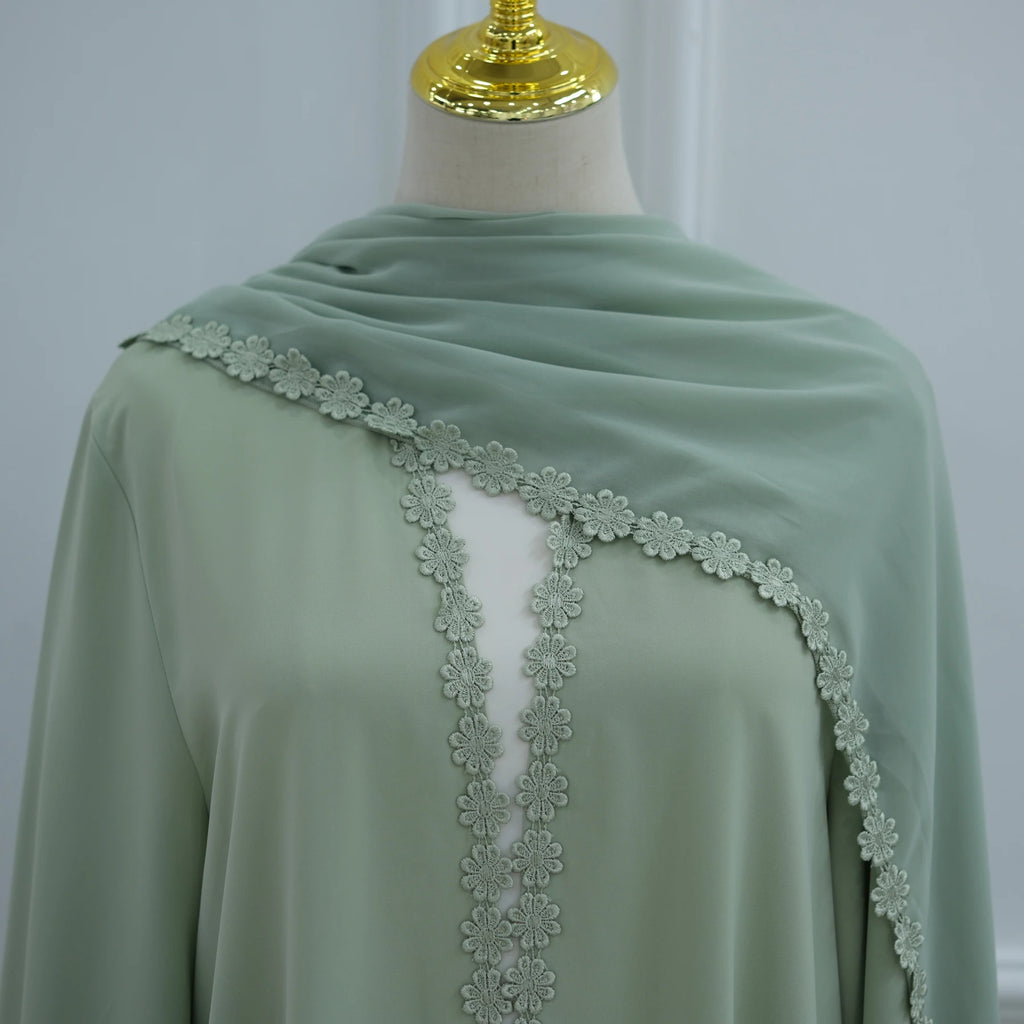 New Abaya 2026 Nida Fabric Lace Flower Abaya Islamic Clothing Women Open Abaya Muslim Women Cardigan with Hijab BEAUTY ABAYA BOUTIQUE