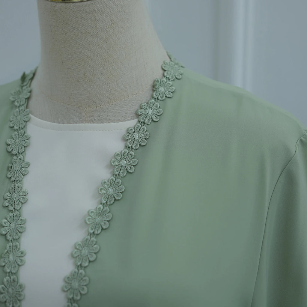 New Abaya 2026 Nida Fabric Lace Flower Abaya Islamic Clothing Women Open Abaya Muslim Women Cardigan with Hijab BEAUTY ABAYA BOUTIQUE
