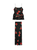 Printed Ruffle Top Skirt Set Women Slim Sling Sleeveless Backless Vest Straight Long Skirts 2025 Summer Elegant Sexy Lady Outfit Chictechhub
