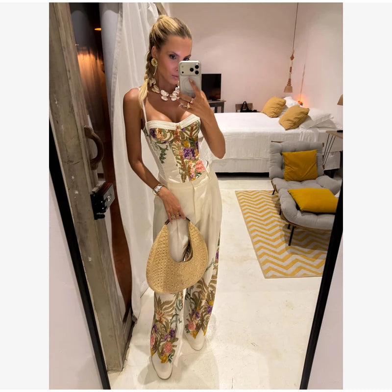 Floral Print Pants 3-piece Set Women Elegant Oversized Blazer Corset Top Sling Top Suit 2026 New Lady Holiday Bohemian Outfit Chictechhub