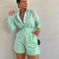 Women's Long Sleeve 2-Piece Set Casual Button Detail Shorts Outfit with Shirt Top Summer Fashion Female Suit Chictechhub