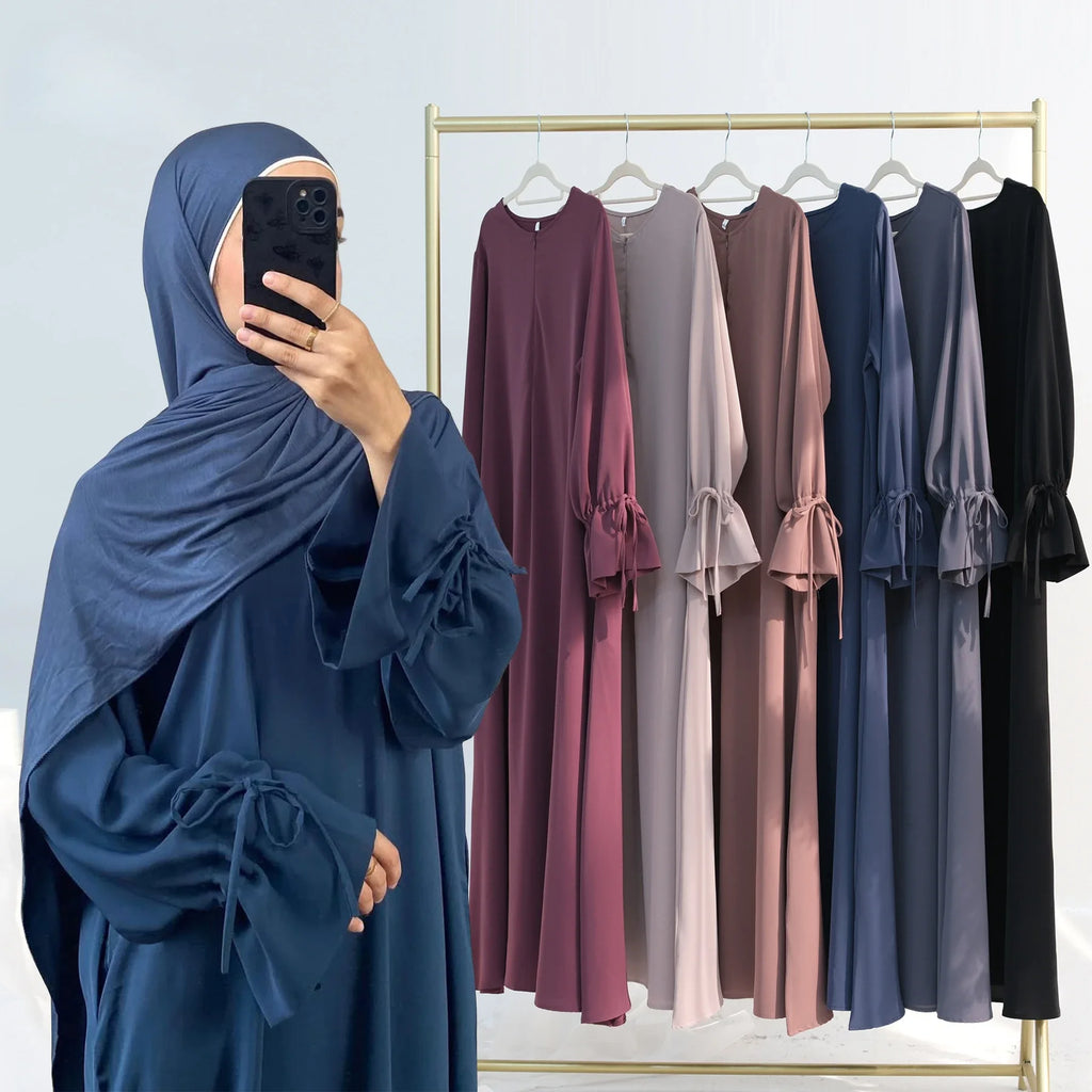 Ramadan Eid Plain Black Abaya Dubai Women drawstring Islam Muslim Maxi Kaftan Dress Kebaya Caftan Marocain Robe Femme Musulmane BEAUTY ABAYA BOUTIQUE