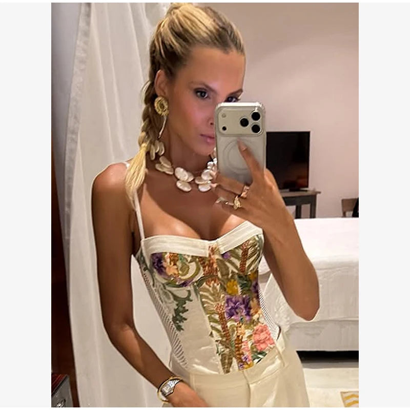 Floral Print Pants 3-piece Set Women Elegant Oversized Blazer Corset Top Sling Top Suit 2026 New Lady Holiday Bohemian Outfit Chictechhub