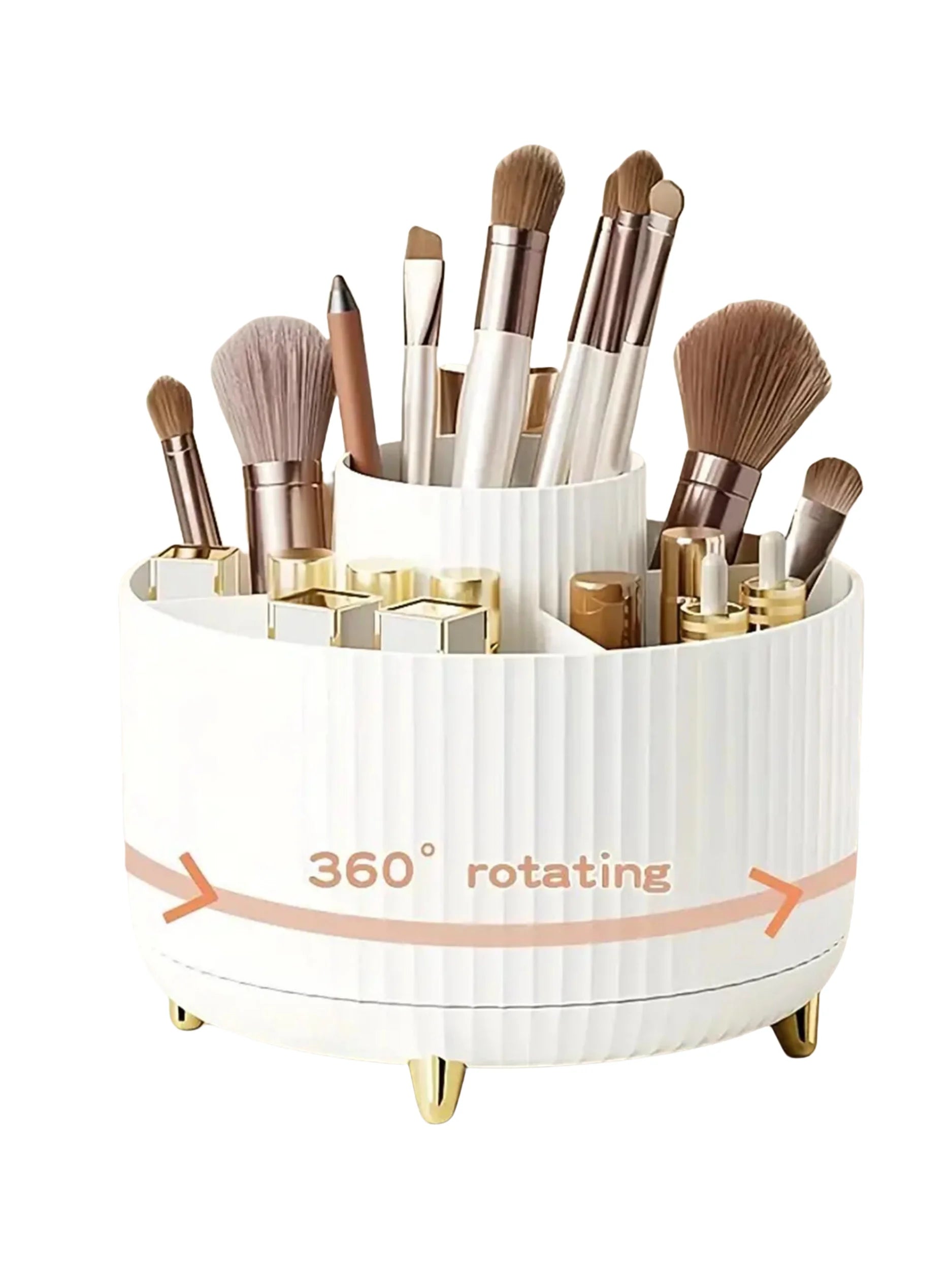 360° Rotating Makeup Organizer - 1pc Plastic Cosmetic Storage with 5 Compartments - Multi-Functional Holder for Brushes BEAUTY ABAYA BOUTIQUE