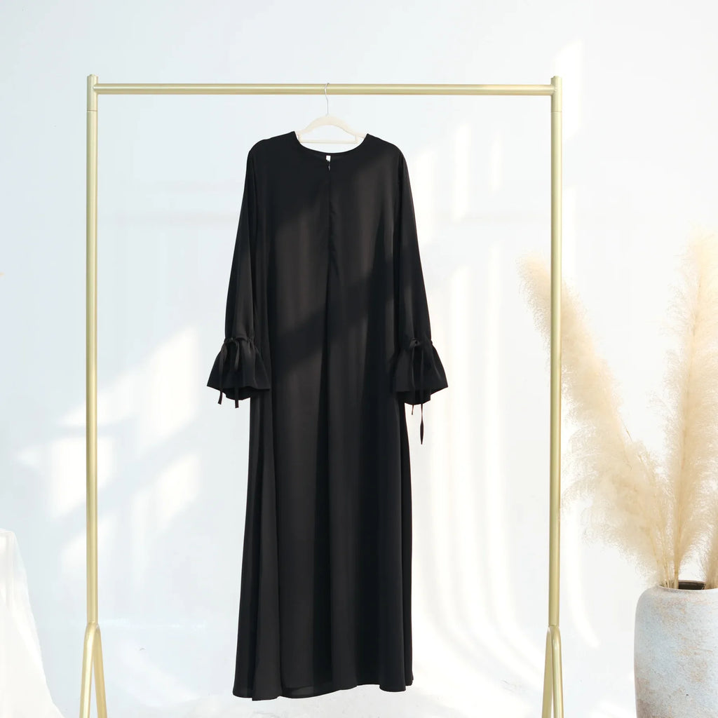 Ramadan Eid Plain Black Abaya Dubai Women drawstring Islam Muslim Maxi Kaftan Dress Kebaya Caftan Marocain Robe Femme Musulmane BEAUTY ABAYA BOUTIQUE