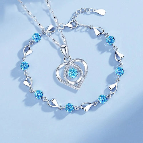 925 Sterling Silver Heart Shaped Necklace Bracelet Set for Women Vintage Korean Crystal Bracelets High Quality Set Party Jewelry BEAUTY ABAYA BOUTIQUE