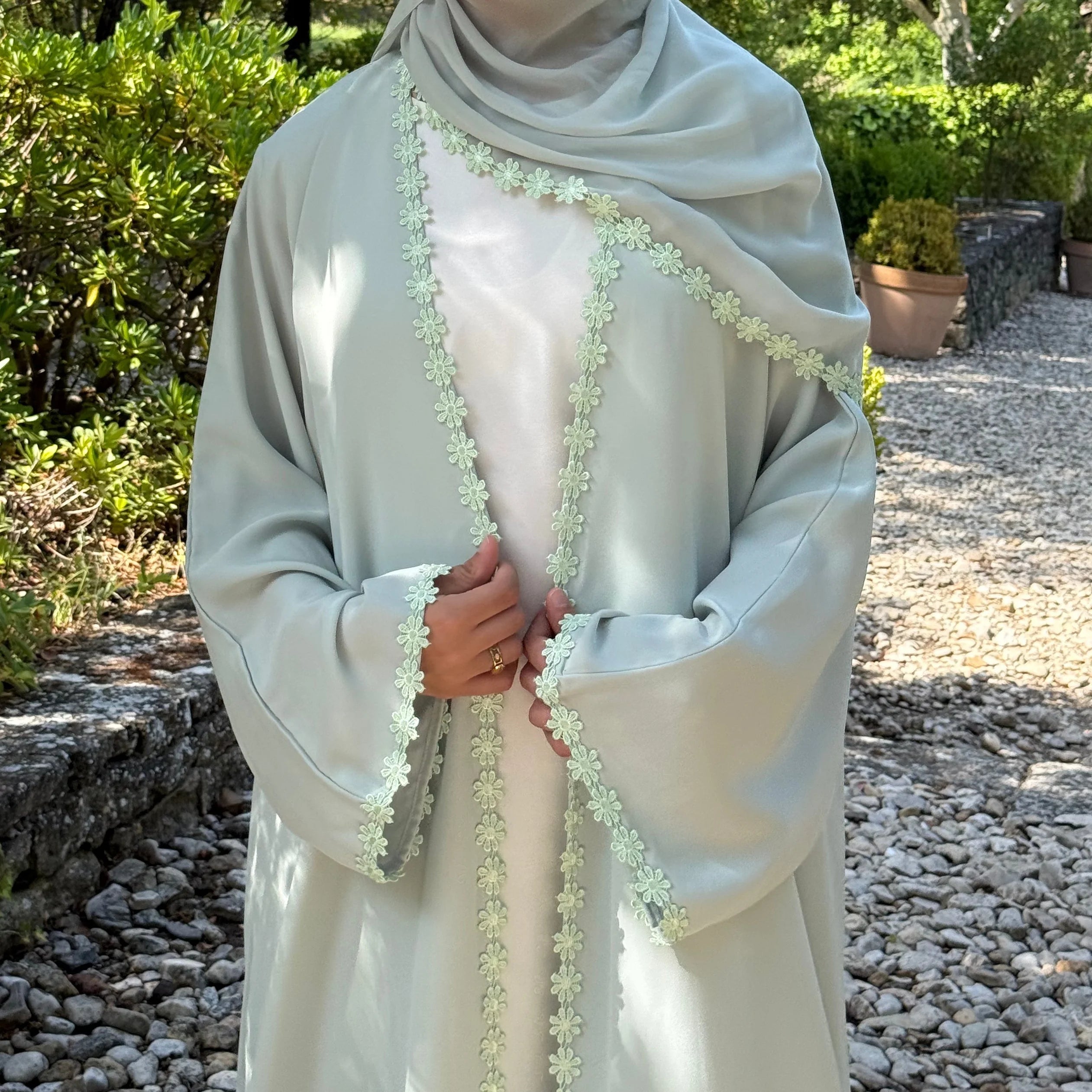 New Abaya 2026 Nida Fabric Lace Flower Abaya Islamic Clothing Women Open Abaya Muslim Women Cardigan with Hijab BEAUTY ABAYA BOUTIQUE