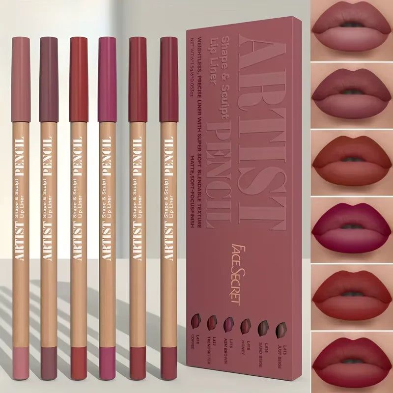 6pcs Velvet Matte Lip Liner Pencils Set Long-Lasting Non-Drying Perfect for Lining Filling Lips Versatile for All Skin Typ BEAUTY ABAYA BOUTIQUE