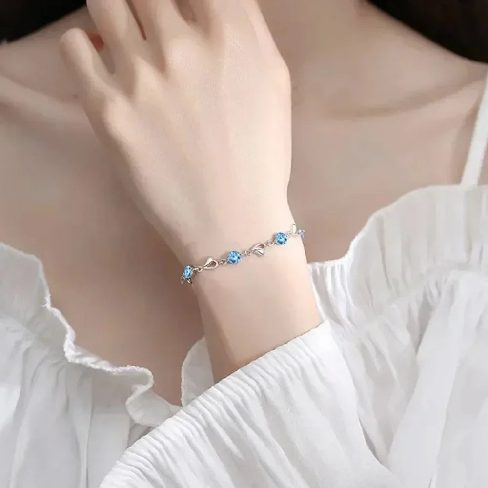925 Sterling Silver Heart Shaped Necklace Bracelet Set for Women Vintage Korean Crystal Bracelets High Quality Set Party Jewelry BEAUTY ABAYA BOUTIQUE