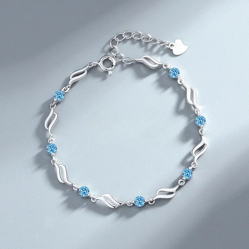 925 Sterling Silver Heart Shaped Necklace Bracelet Set for Women Vintage Korean Crystal Bracelets High Quality Set Party Jewelry BEAUTY ABAYA BOUTIQUE
