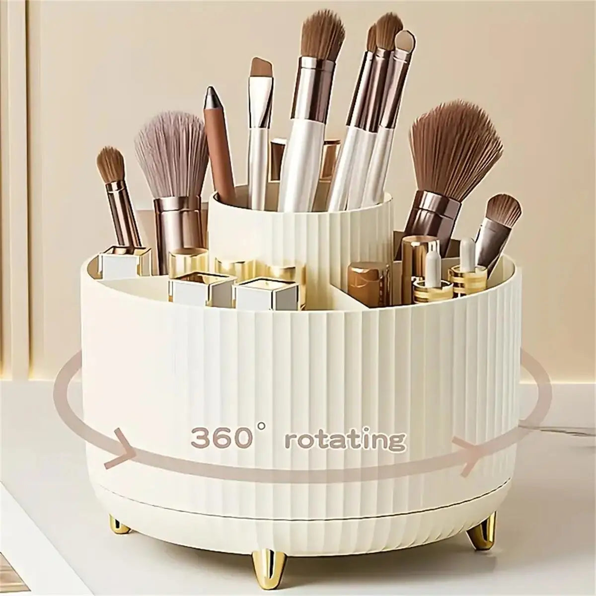 360° Rotating Makeup Organizer - 1pc Plastic Cosmetic Storage with 5 Compartments - Multi-Functional Holder for Brushes BEAUTY ABAYA BOUTIQUE