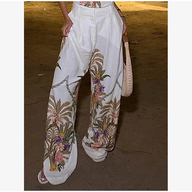 Floral Print Pants 3-piece Set Women Elegant Oversized Blazer Corset Top Sling Top Suit 2026 New Lady Holiday Bohemian Outfit Chictechhub