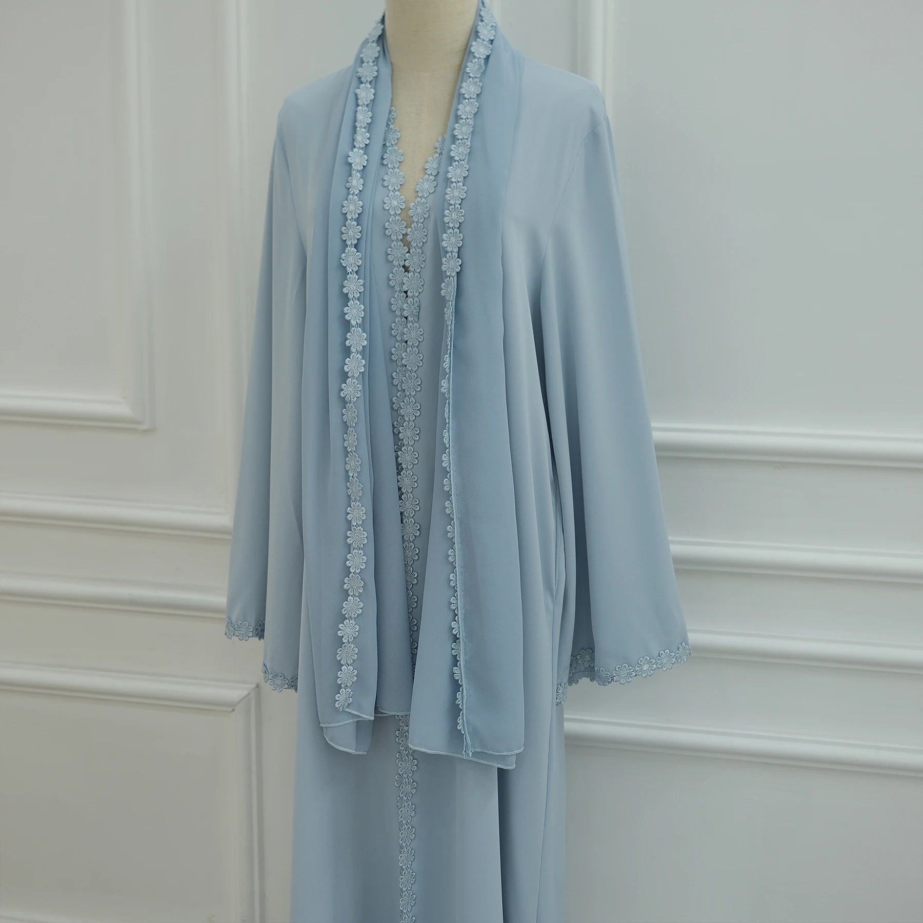 New Abaya 2026 Nida Fabric Lace Flower Abaya Islamic Clothing Women Open Abaya Muslim Women Cardigan with Hijab BEAUTY ABAYA BOUTIQUE