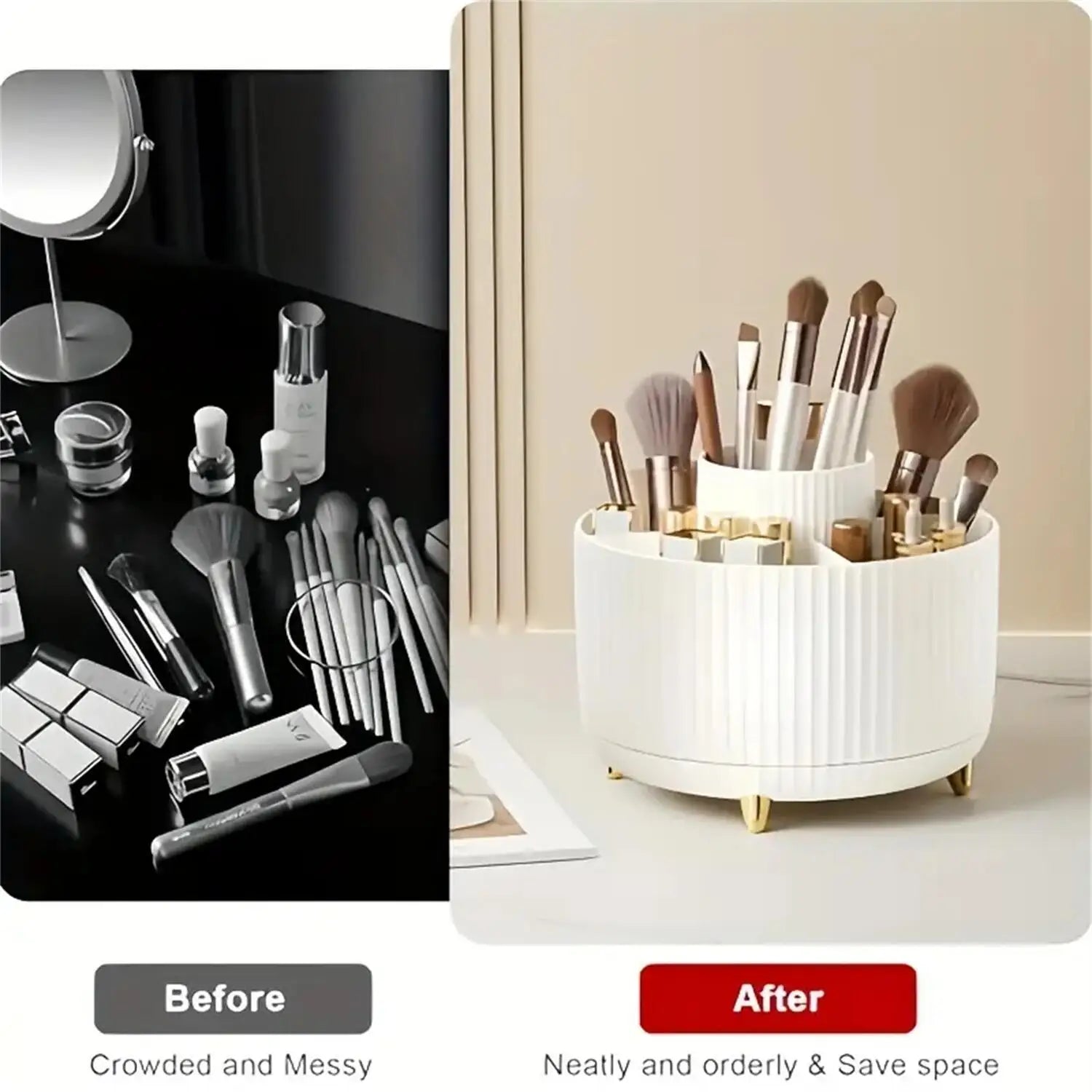 360° Rotating Makeup Organizer - 1pc Plastic Cosmetic Storage with 5 Compartments - Multi-Functional Holder for Brushes BEAUTY ABAYA BOUTIQUE