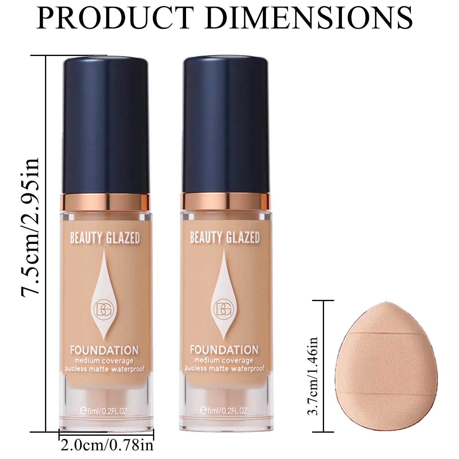 Face Foundation Makeup Set:2 Matte Foundation+1 Puff,Full Coverage,5 Shades,For All Skin Types,Long-Lasting Waterproof,Mini Size beautyabayaboutique.online
