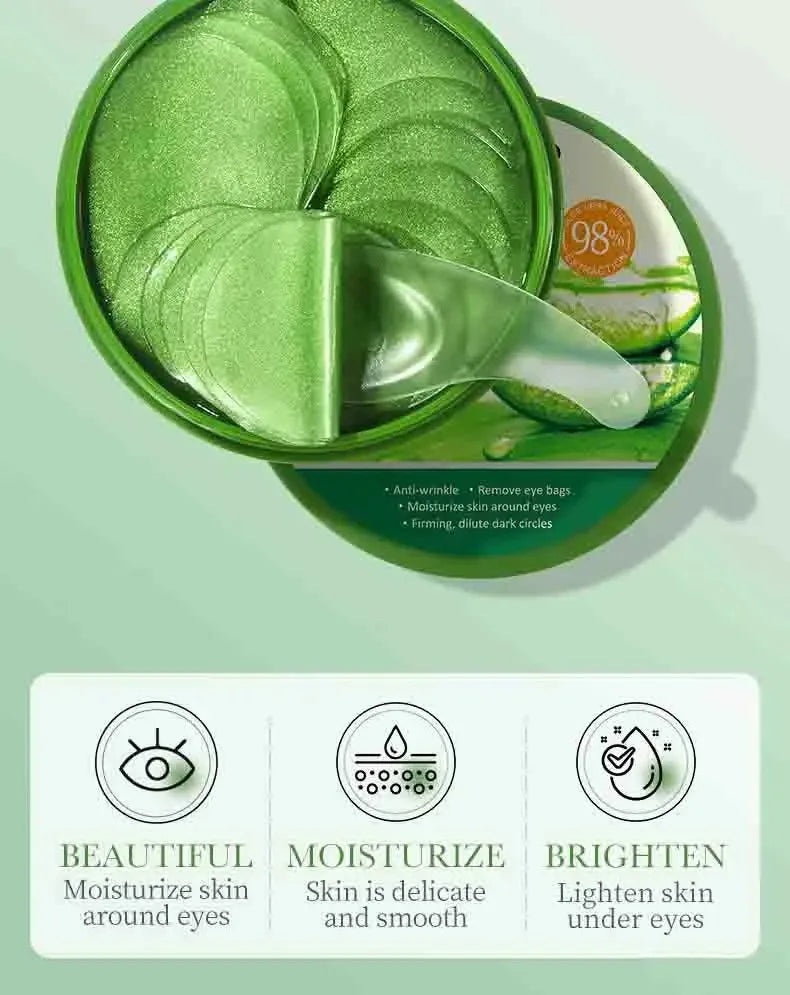 60pcs Aloe Vera Collagen Eye Mask Anti Dark Circles Eyes Bags Moisturizing Anti-Wrinkles Eye Patches Eyes Skin Care Products BEAUTY ABAYA BOUTIQUE