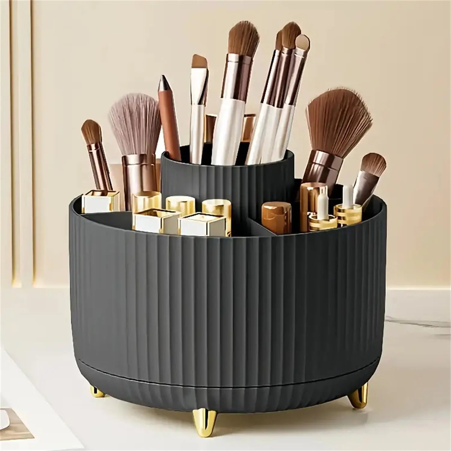 360° Rotating Makeup Organizer - 1pc Plastic Cosmetic Storage with 5 Compartments - Multi-Functional Holder for Brushes BEAUTY ABAYA BOUTIQUE