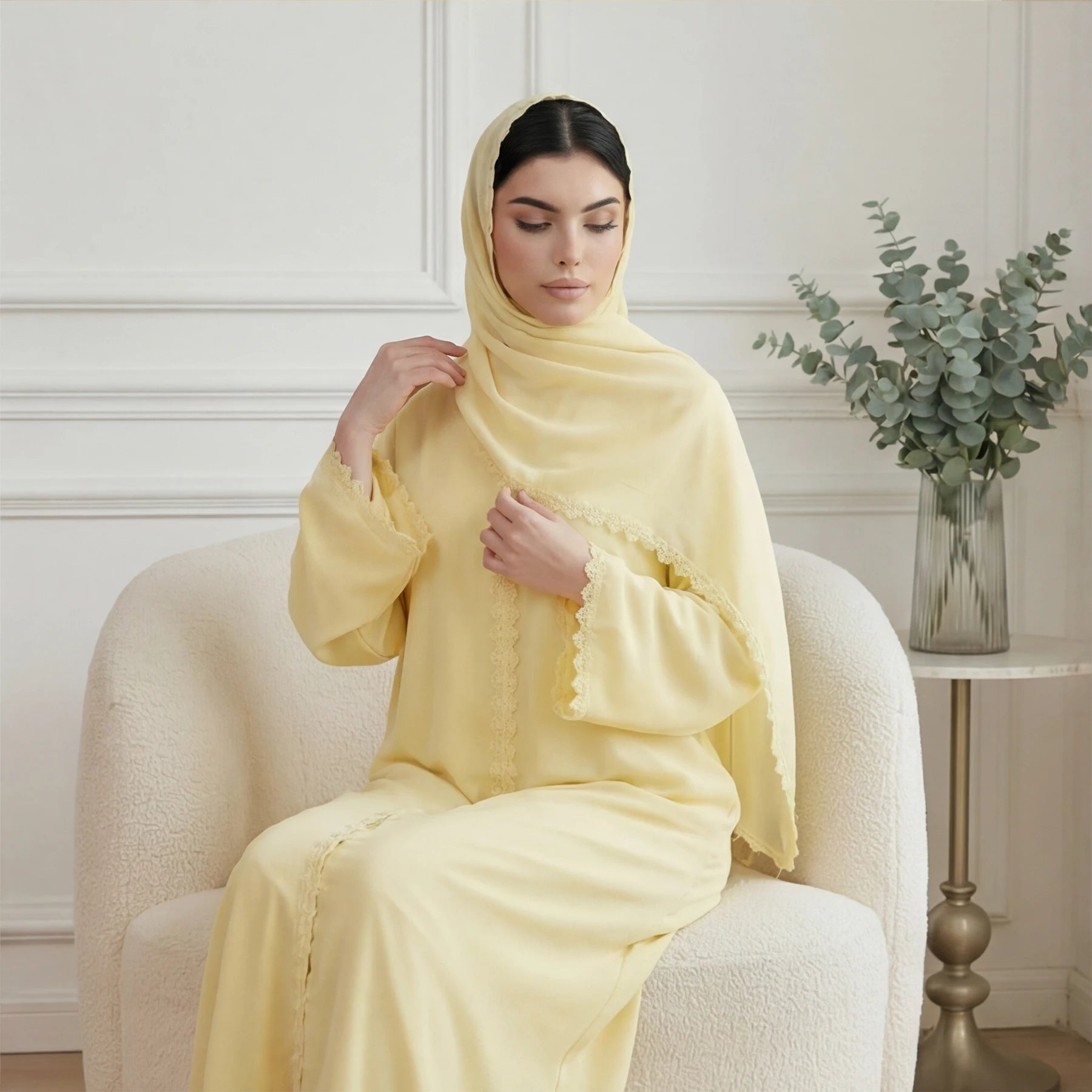 New Abaya 2026 Nida Fabric Lace Flower Abaya Islamic Clothing Women Open Abaya Muslim Women Cardigan with Hijab BEAUTY ABAYA BOUTIQUE
