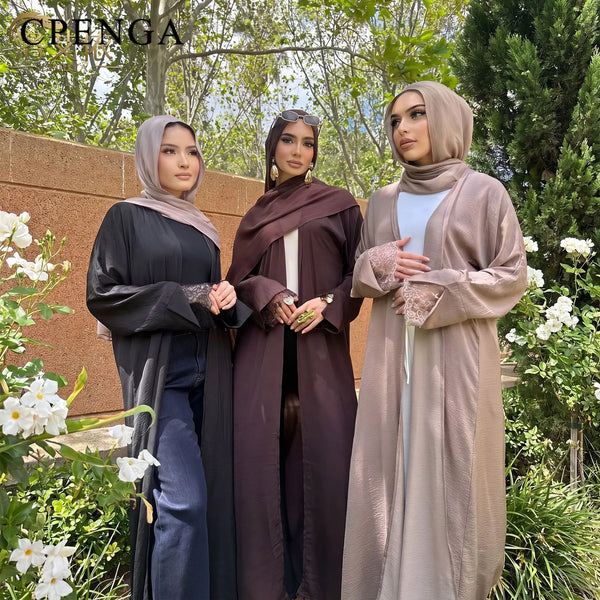 Luxury Dubai Modest Abaya for Muslim Women Ramadan Arabic Cardigan Coat Islamic Holiday Lace Outfit Eid New Turkey Kagtan Robe