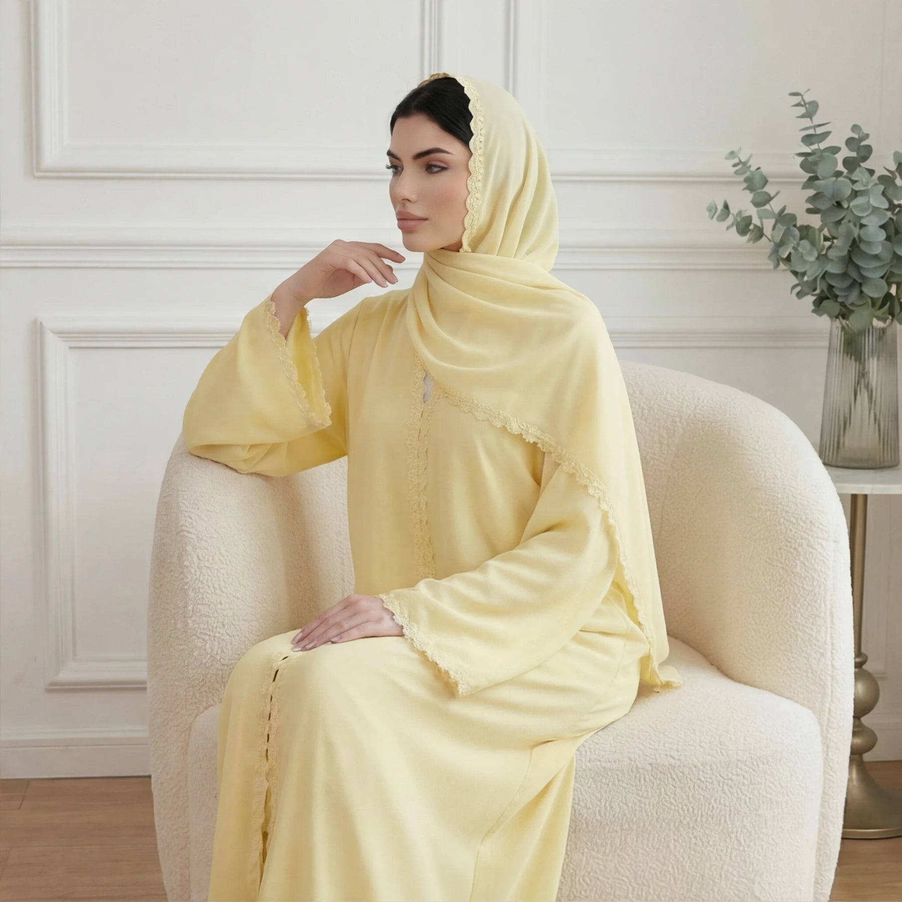 New Abaya 2026 Nida Fabric Lace Flower Abaya Islamic Clothing Women Open Abaya Muslim Women Cardigan with Hijab BEAUTY ABAYA BOUTIQUE