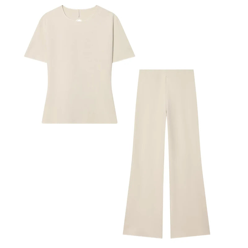 MUJER Wide Leg Pants Set Woman Flared High Waist Pants Two Piece Set for Women Cut out Top Woman Outfit Summer Trousers Suits Chictechhub
