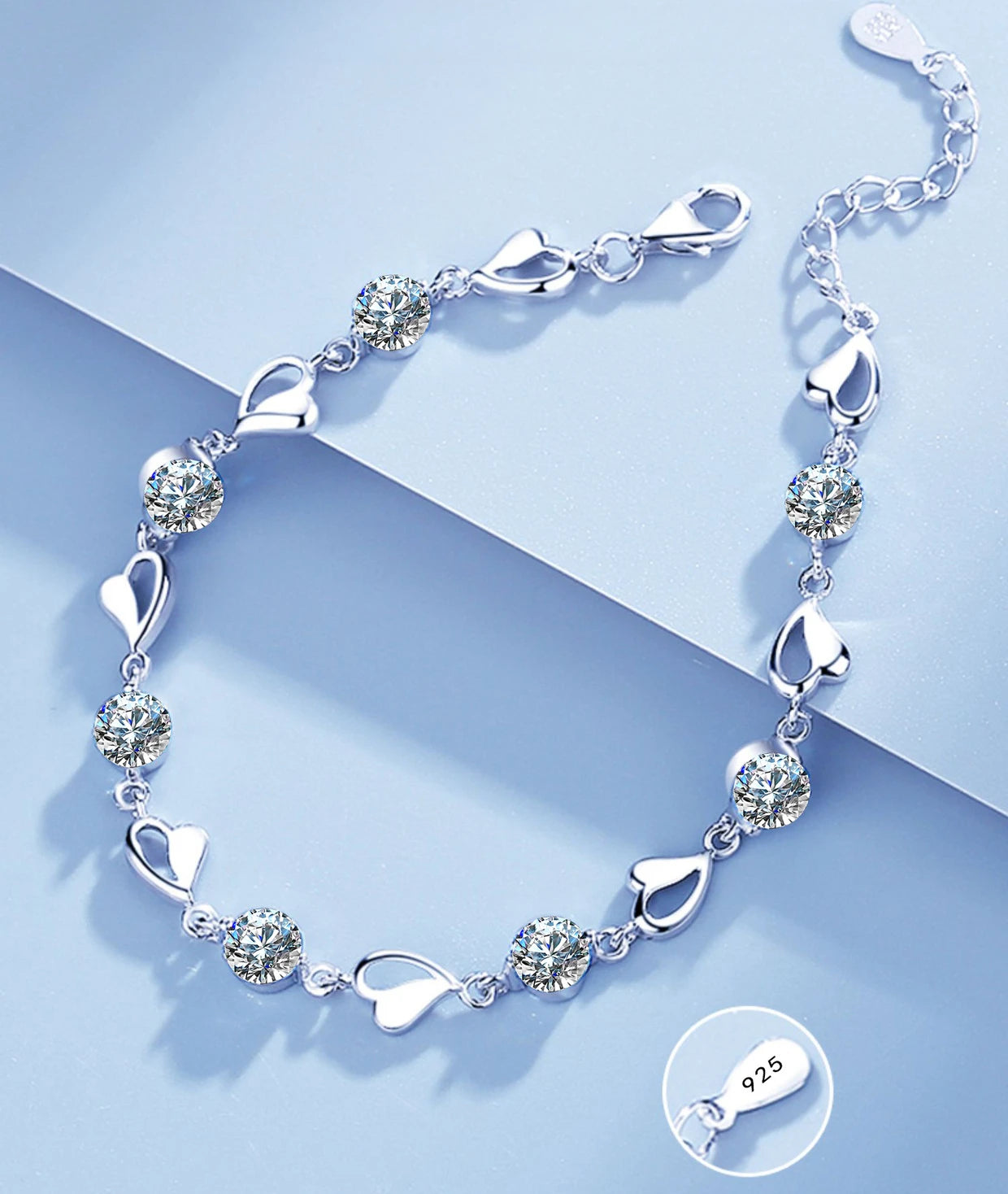 925 Sterling Silver Heart Shaped Necklace Bracelet Set for Women Vintage Korean Crystal Bracelets High Quality Set Party Jewelry BEAUTY ABAYA BOUTIQUE