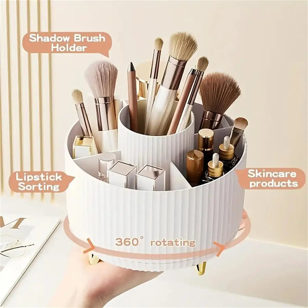 360° Rotating Makeup Organizer - 1pc Plastic Cosmetic Storage with 5 Compartments - Multi-Functional Holder for Brushes BEAUTY ABAYA BOUTIQUE
